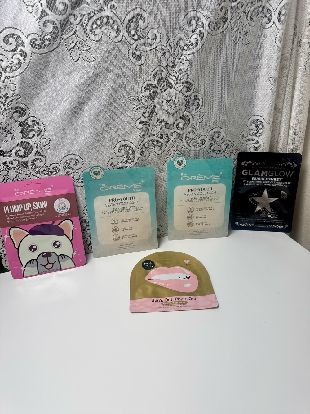 4 Face Masks, 1 Lip Mask NIP- The Crème Shop & Glamglow Facemask Lot, Unopened